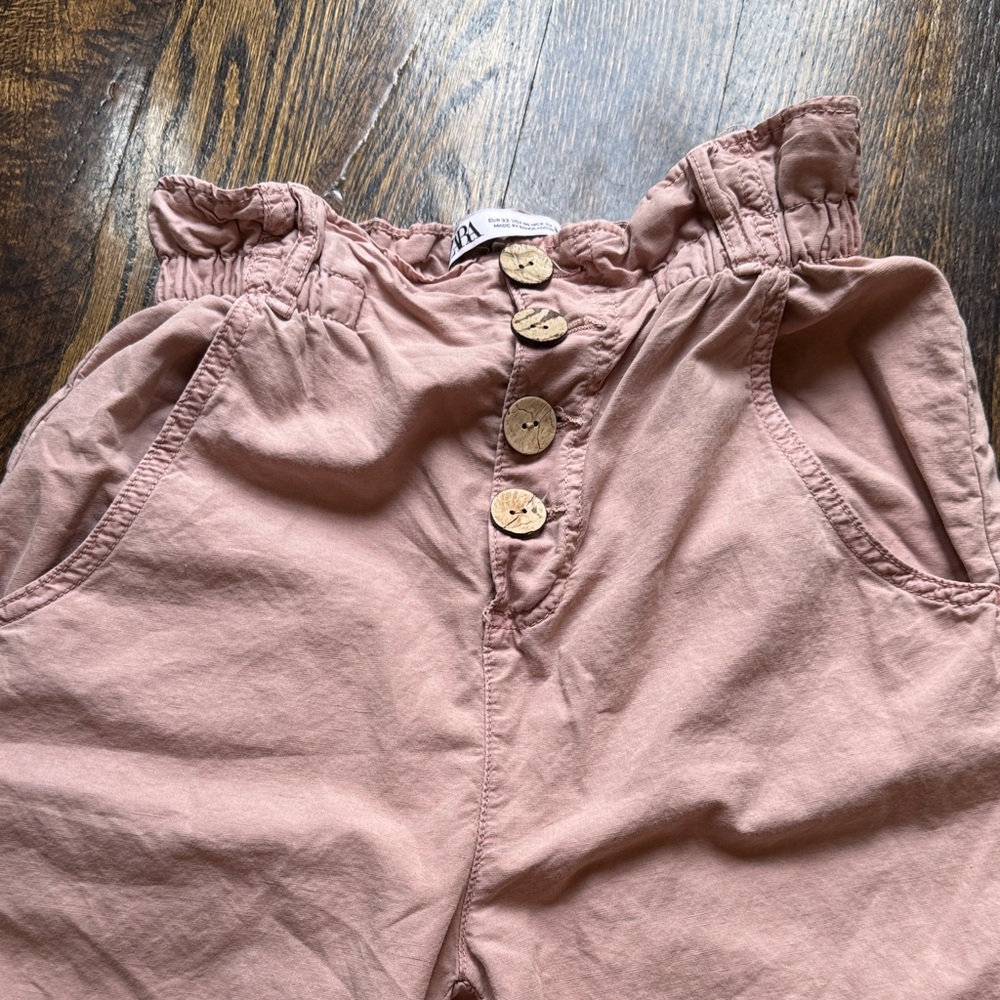 Zara Dusty Pink Women's Casual Pants with Wooden Buttons
